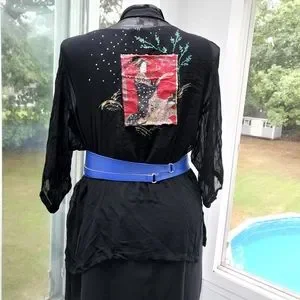 Plus Size Royal Blue & Silver Obi Wrap Corset Tie Vegan Leather Belt Accessories | Plus Size Royal Blue Silver Obi Wrap Corset  main image 4